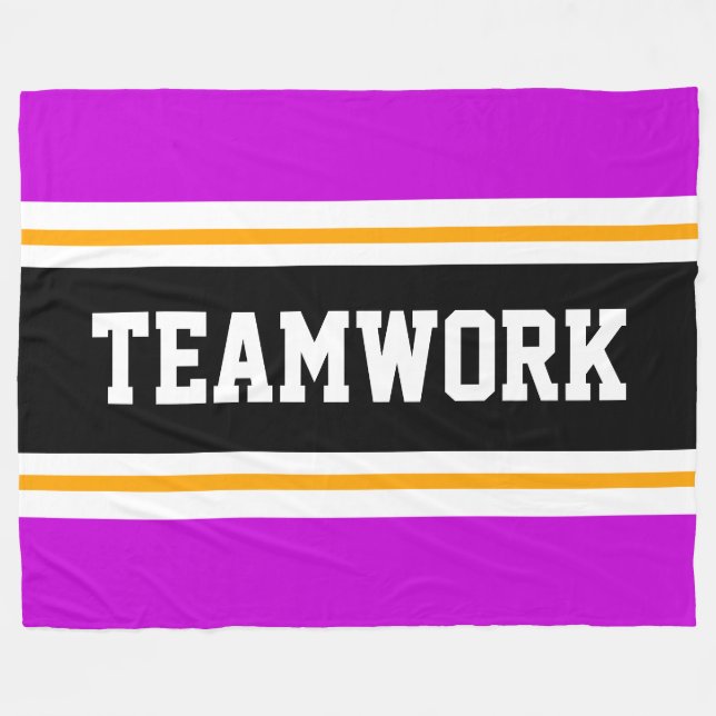 TEAMWORK  Bright Pink Black White Racing Stripes Fleece Blanket (Front (Horizontal))