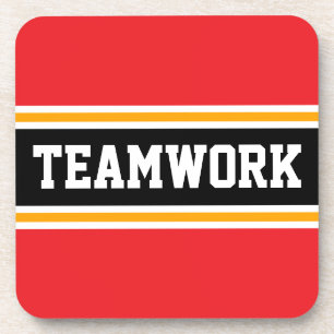 TEAMWORK Bright Red Black 70s Racing Stripes Coaster