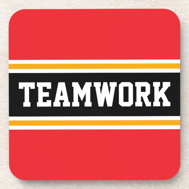 TEAMWORK Bright Red Black 70s Racing Stripes Coaster (Front)