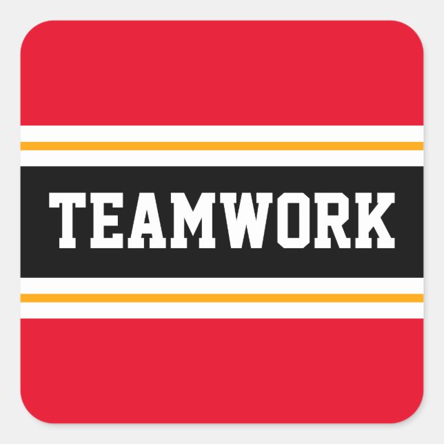 TEAMWORK Bright Red Black Orange Racing Stripes Square Sticker (Front)