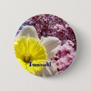 Teamwork! buttons Yellow Daffodil Pink Blossoms