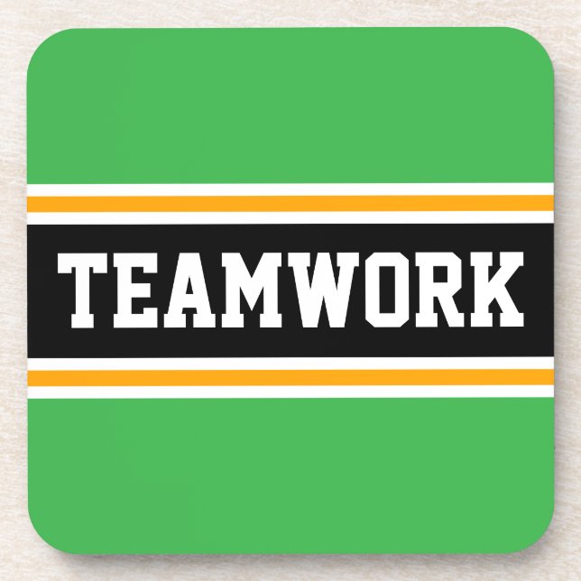 TEAMWORK Fun Bright Green Black 70s Racing Stripes Coaster (Front)