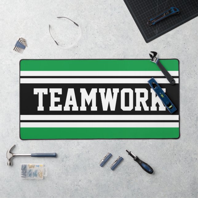 TEAMWORK Fun Green Black White Racing Stripes Desk Mat (Workstation)