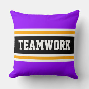 TEAMWORK Fun Purple Black White Racing Stripes Cushion