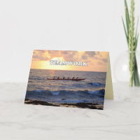 Teamwork, Hawaiian Outrigger Canoe at Sunset Card