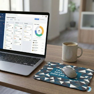 Teamwork Makes The Dream Work Modern Blue Geomet Mouse Pad