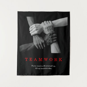 Teamwork Motivational Inspirational Quote Hands Tapestry