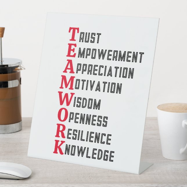 Teamwork Positive words  pedestal sign (In SItu)