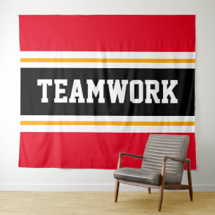 TEAMWORK Sporty Grey Black White Racing Stripes Tapestry