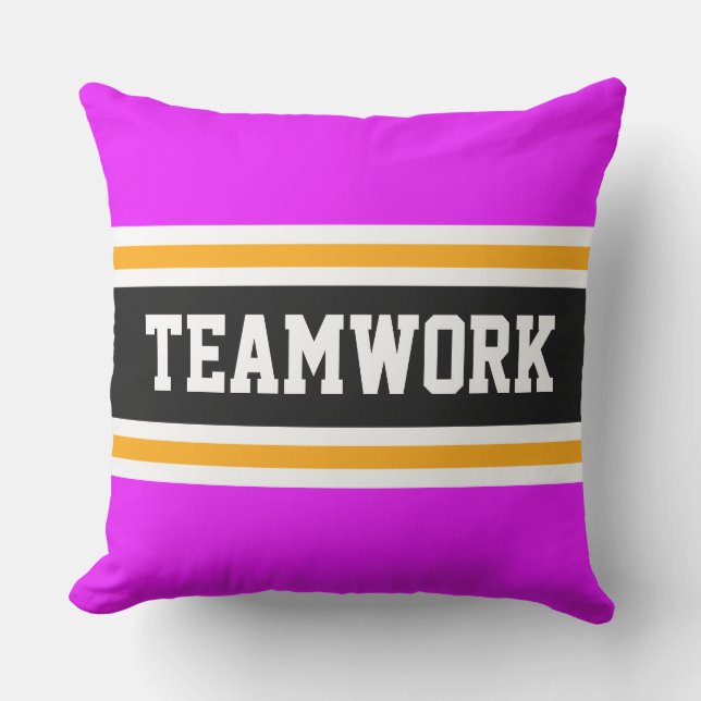 TEAMWORK Tropical Pink Black White Racing Stripes Cushion (Front)