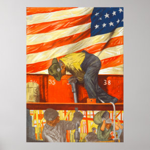 Teamwork Wins Vintage War Art Poster