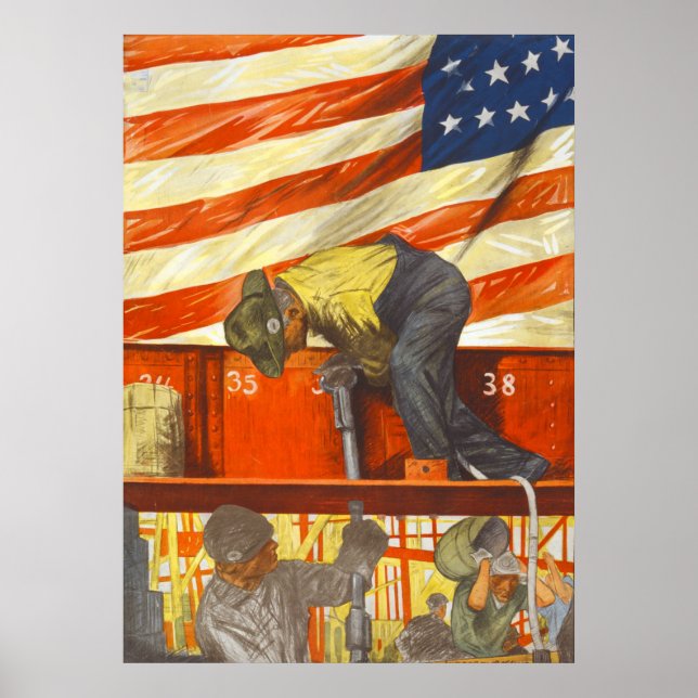 Teamwork Wins Vintage War Art Poster (Front)