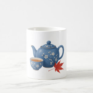 Teapot and Autumn Maple Leaf Coffee Mug