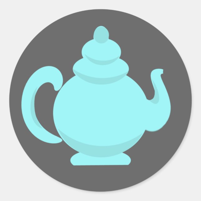 Teapot Aqua and Grey Classic Round Sticker (Front)