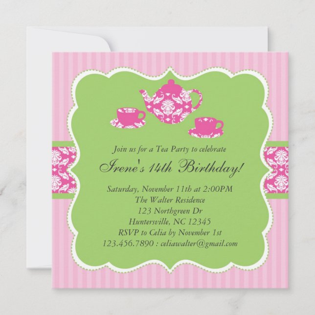 Teapot Birthday Party Invitation (Front)