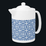 Teapot-Blue Tile<br><div class="desc">This teapot is shown in white with a lovely faux blue tile print.
Medium size shown.
Customise this item or buy as is.
Stock Print
freepik.com</div>