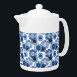 Teapot-Blue Tile<br><div class="desc">This teapot is shown in white with a lovely faux blue watercolor tile print.
Medium size shown.
Customise this item or buy as is.
Stock Print
freepik.com</div>