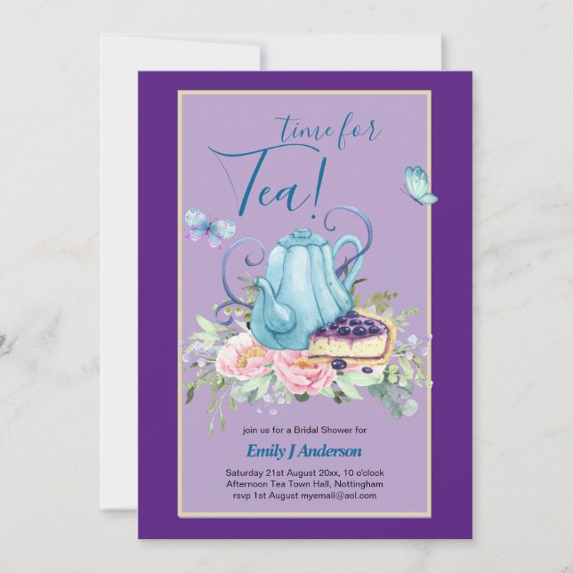 Teapot Bridal Shower Teatime Afternoon Tea Invites (Front)