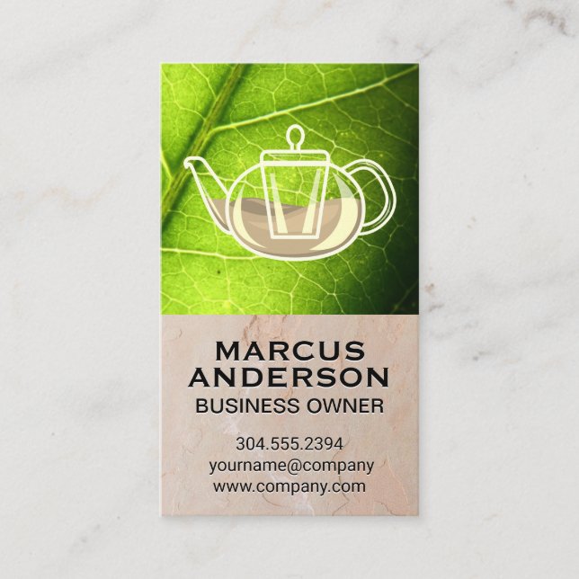 Teapot | Clay Texture Wall Green Leaf Business Card (Front)