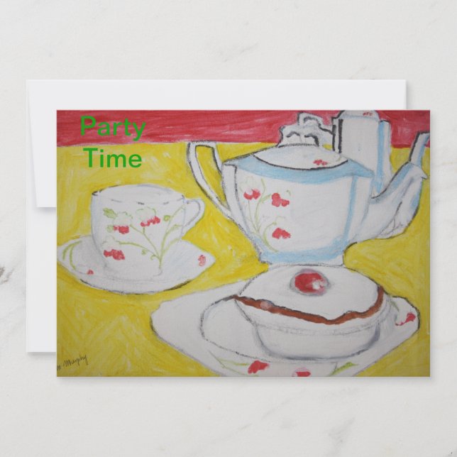 Teapot, Cup and Cake Party Time Invitation (Front)