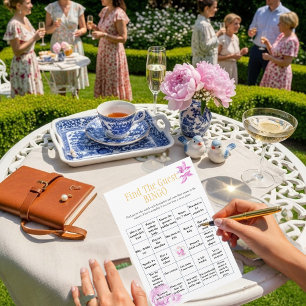 Teapot Find the Guest Bridal Shower Bingo game Invitation
