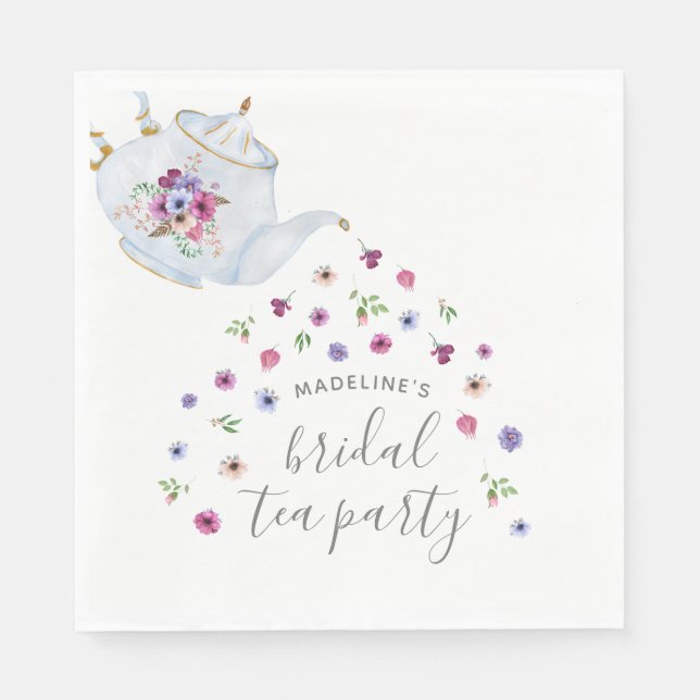 Teapot Floral Bridal Tea Party Invitation Napkin (Front)