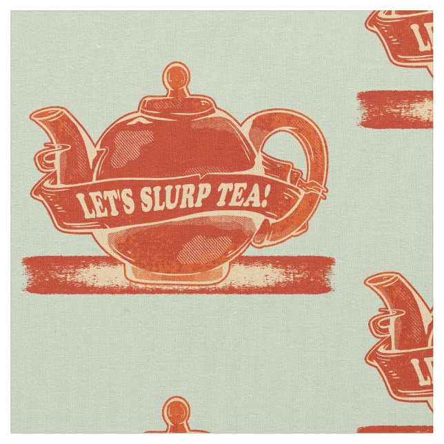Teapot Funny Drinking Tea Fabric (Close Up)