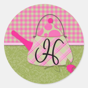 TEAPOT INITIAL H CLASSIC ROUND STICKER