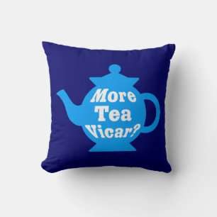 Teapot - More tea Vicar? Bl & Wh on Dp Navy Cushion