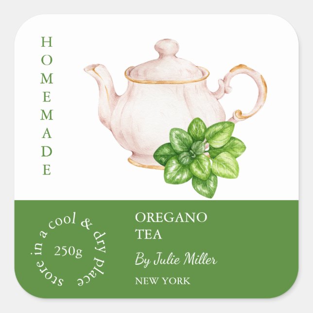 Teapot Oregano Tea Label (Front)
