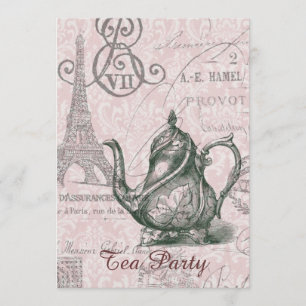 teapot paris eiffel tower vintage tea party invitation