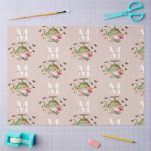 Teapot Party Pink Floral & Butterflies Monogram Tissue Paper