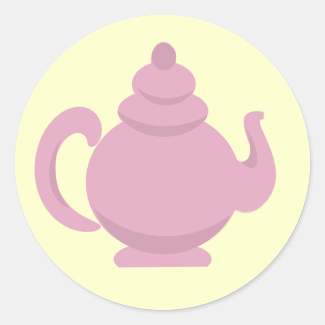 Teapot Pink and Yellow Classic Round Sticker (Front)