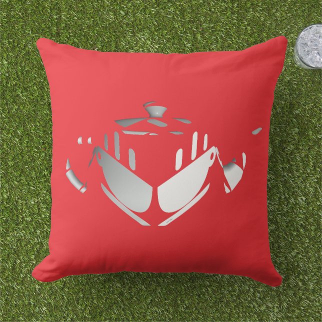 Teapot + Tea Cups Red  Cushion (Grass)