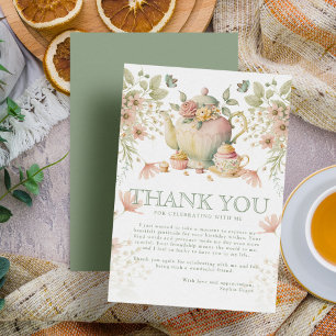 Teapot & Tea Cups Whimsical Wildflowers Birthday Thank You Card