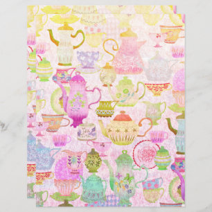 Teapot,teacup and saucers vintage scrapbook paper