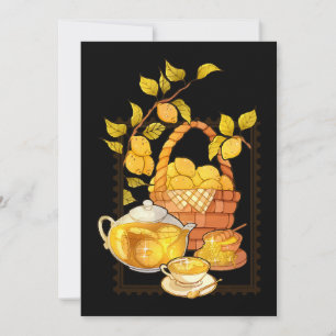 Teapot Teacup Basket with Lemon Branch Honey Tea T Invitation