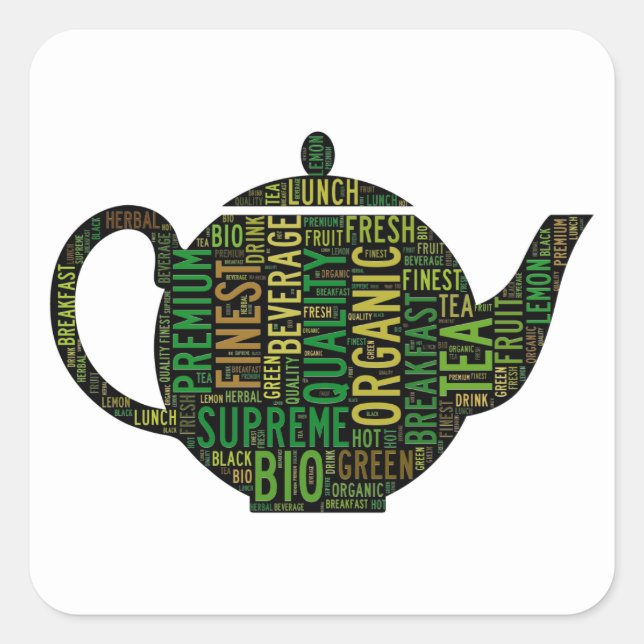 Teapot text design square sticker (Front)