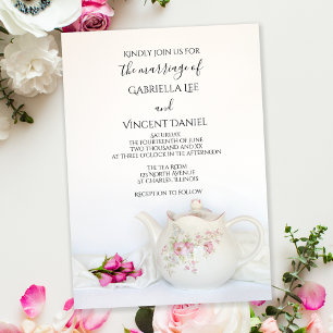 Teapot with Pink Roses Wedding Invitation