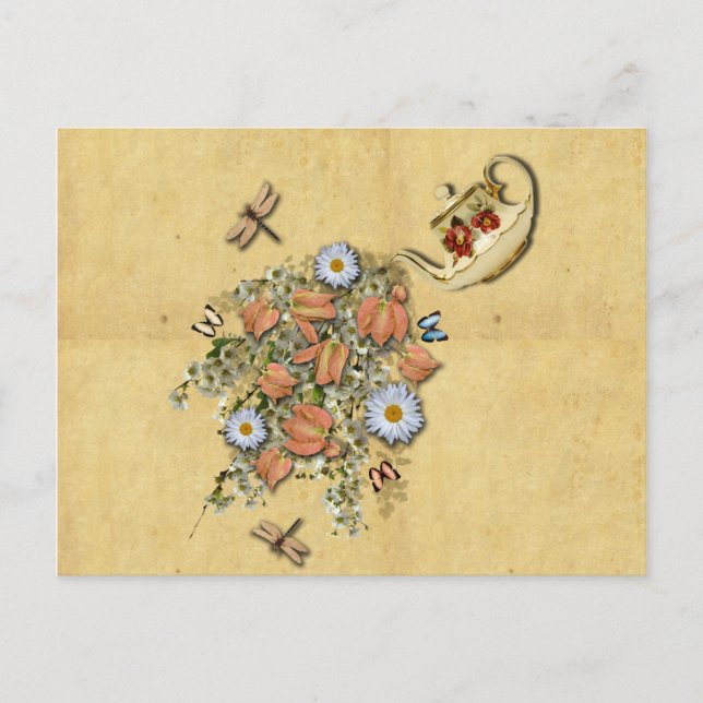 Teapot With Spring Things Postcard (Front)