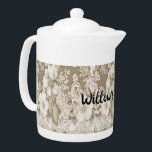 Teapot with Vintage Lace White Pot<br><div class="desc">Teapot with vintage lace in beige on a white large pot.  Thanks to Creative Fabrica for the lace design.  The name on the teapot can be changed.</div>