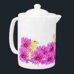 Teapot : Yellow Canaries Within Pink Daisies<br><div class="desc">Drawing's  :
   Yellow Canaries within Pink Daisies</div>