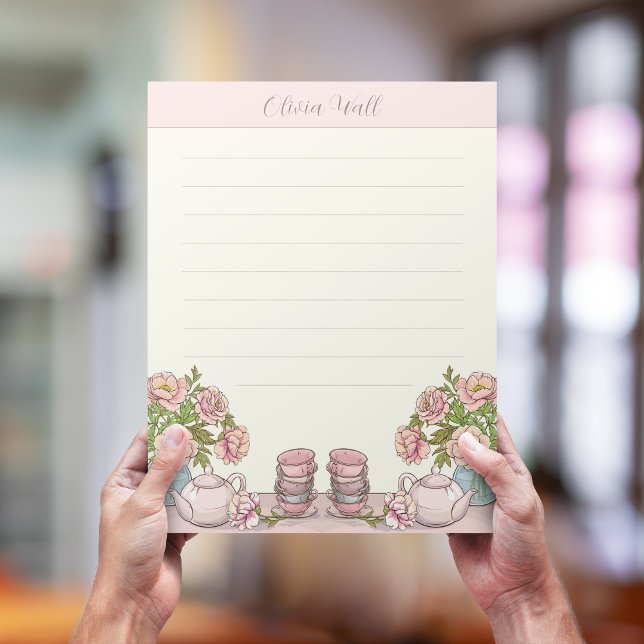 Teapot Yellow Pink Name Lined Letter Paper (Creator Uploaded)