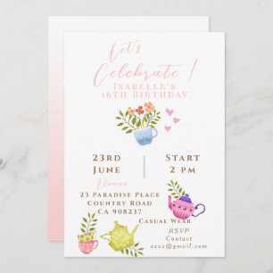 Teapots and Cups Birthday Announcement