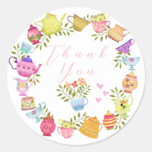 Teapots and Cups Birthday Classic Round Sticker