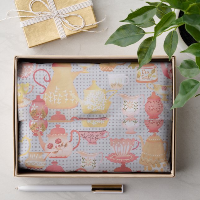 Teapots and Cups Grey Tissue Paper (Gift)
