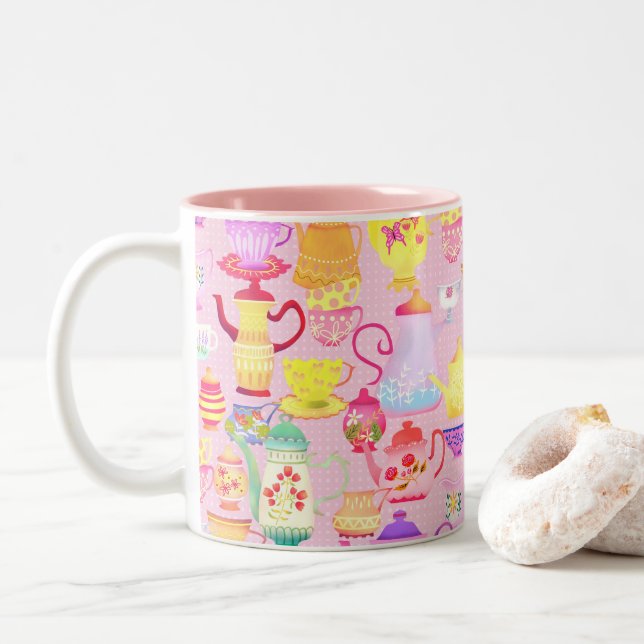 Teapots and Cups Pink  (With Donut)