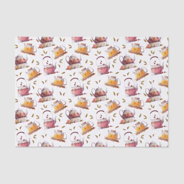 Teapots and Tea Leaves Watercolor  Tissue Paper (Front)