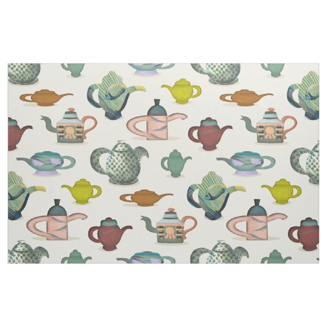 Teapots - fancy painted tea pots on fabric (Fat Quarter)