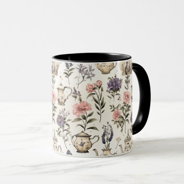 Teapots Garden Flowers Pattern Mug (Front Right)